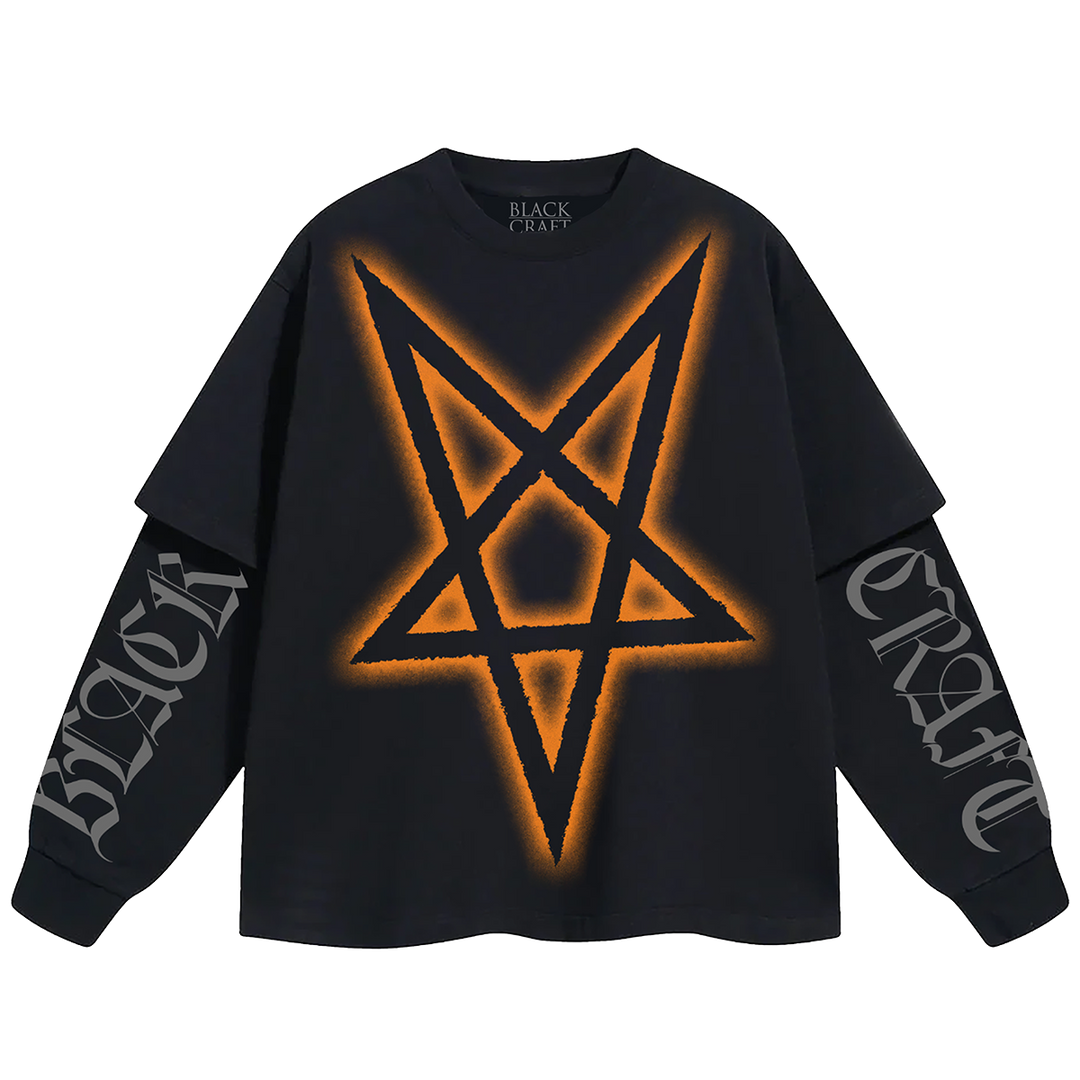 A layered effect twofer long sleeve tee with custom Blackcraft artwork on the front and along the sleeves. 