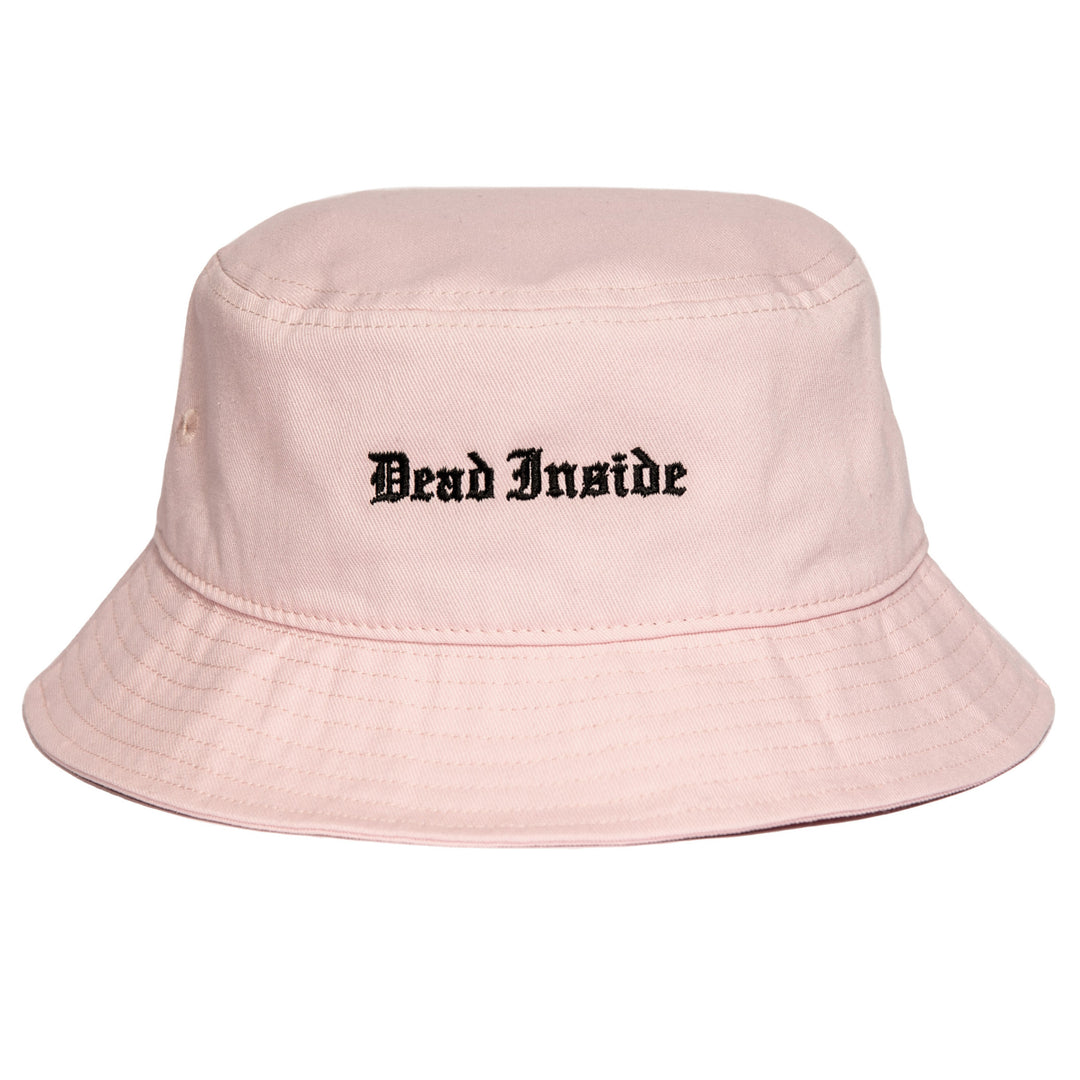 A classic pink cotton bucket hat with Dead Inside embroidered across the front, from Blackcraft.