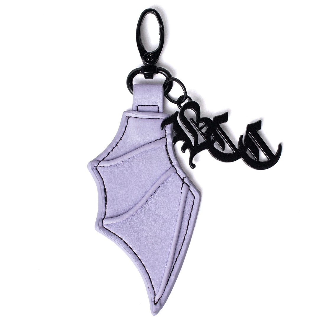 Purple faux leather bat wing keychain.