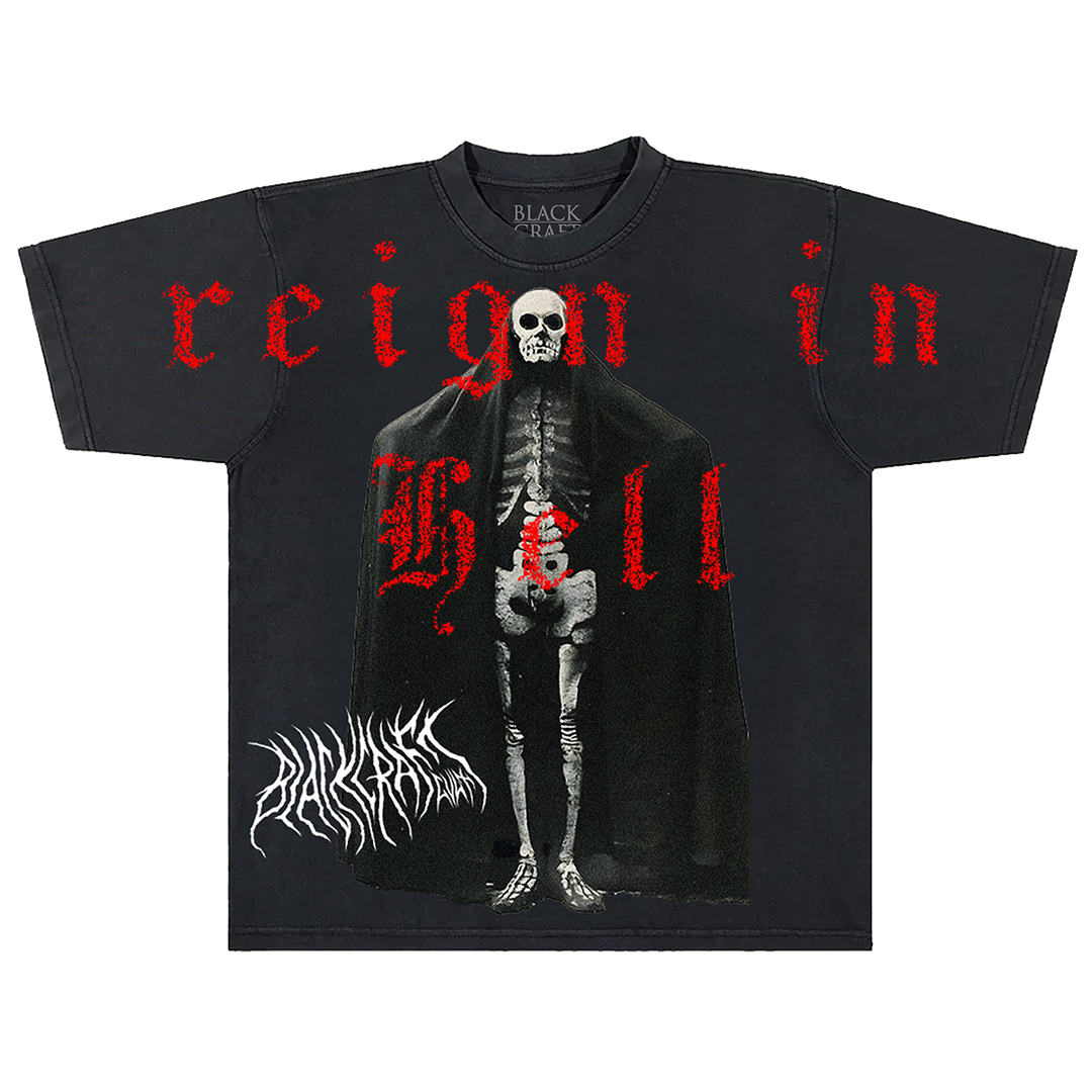 A classic black boxy fit tee with oversized gothic artwork on the front, from Blackcraft.