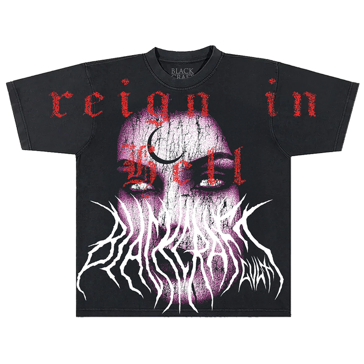 A classic black boxy fit tee with oversized gothic artwork on the front, from Blackcraft.