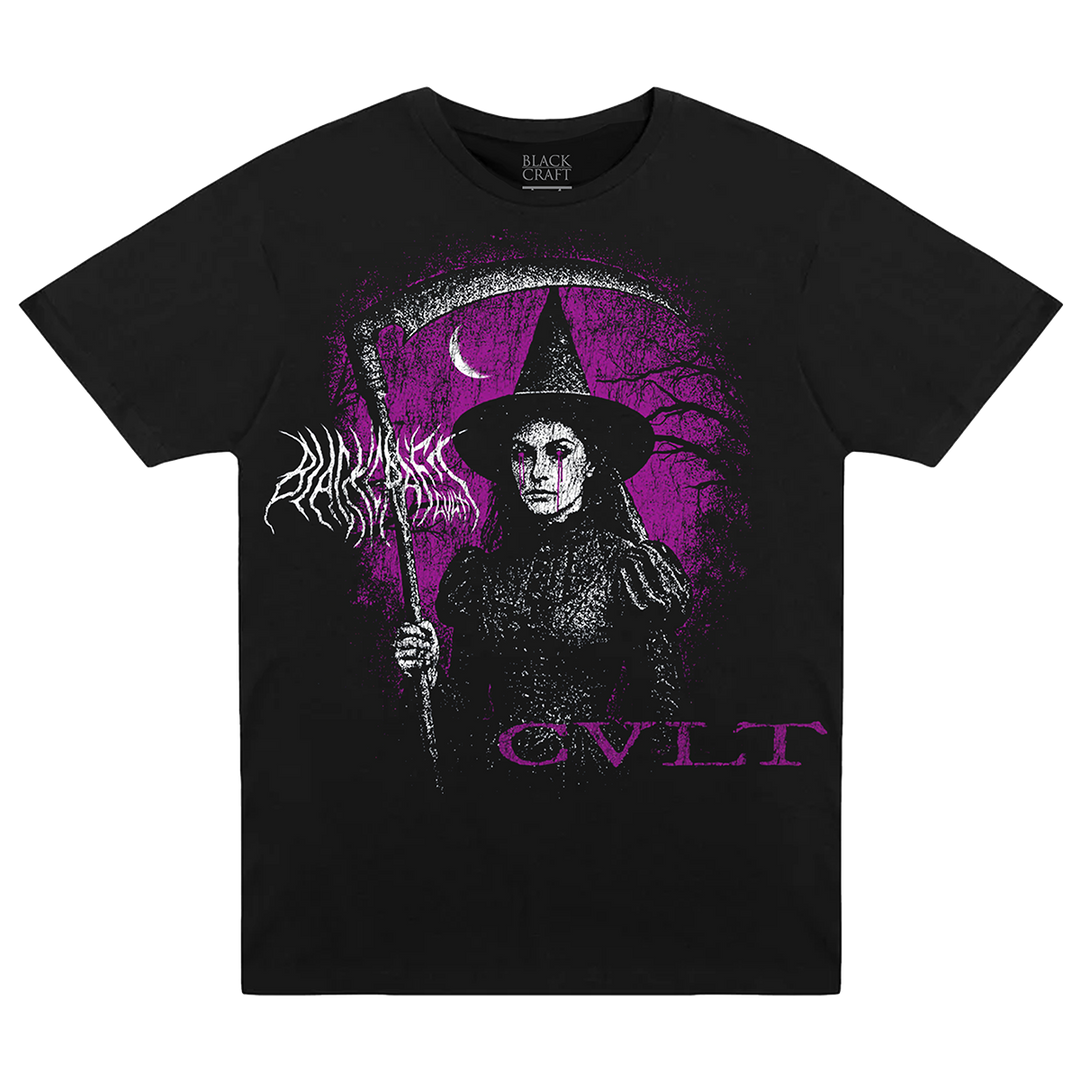 A classic black cotton tee with custom Blackcraft artwork across the front and back. 