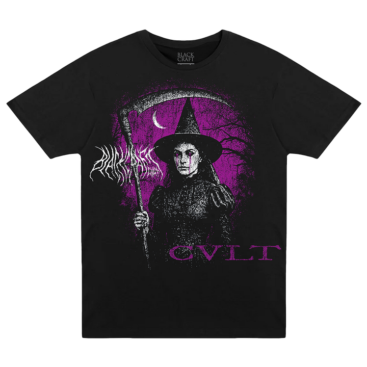 A classic black cotton tee with custom Blackcraft artwork across the front and back. 