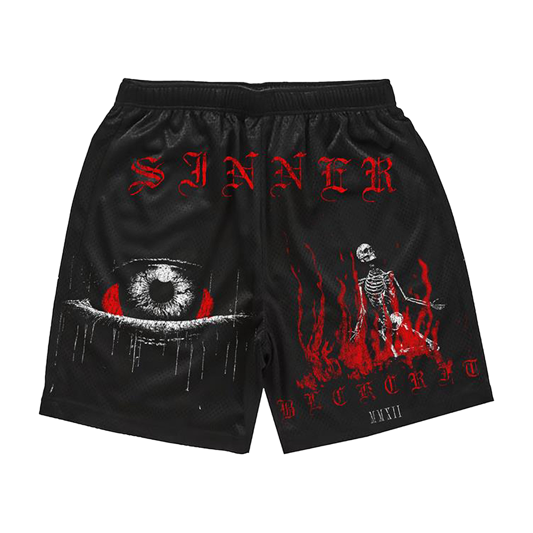 Classic black basketball mesh shorts with custom Blackcraft artwork on the front. 