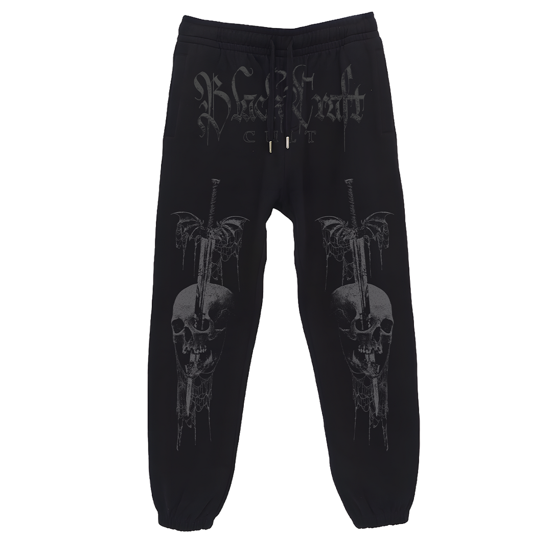 Classic fit black sweatpants with custom Blackcraft artwork on the front. 