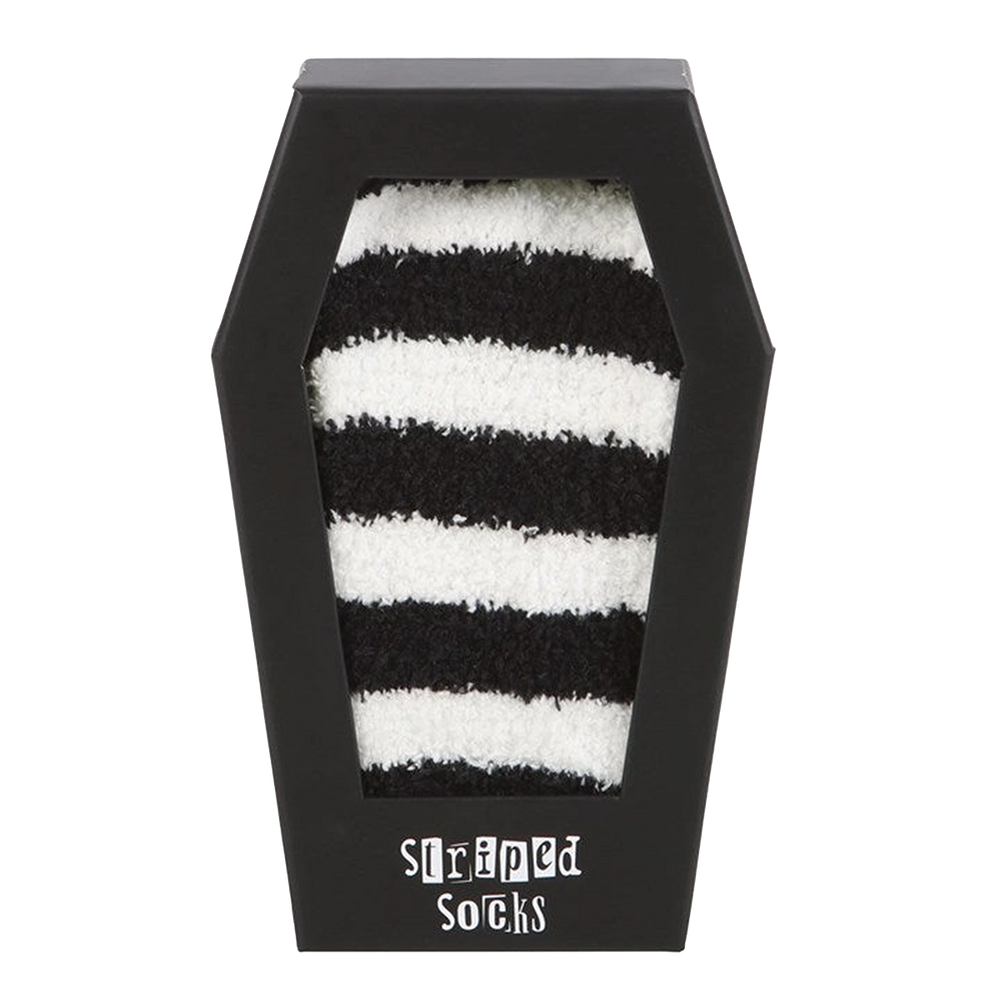 Fuzzy black and white striped socks 