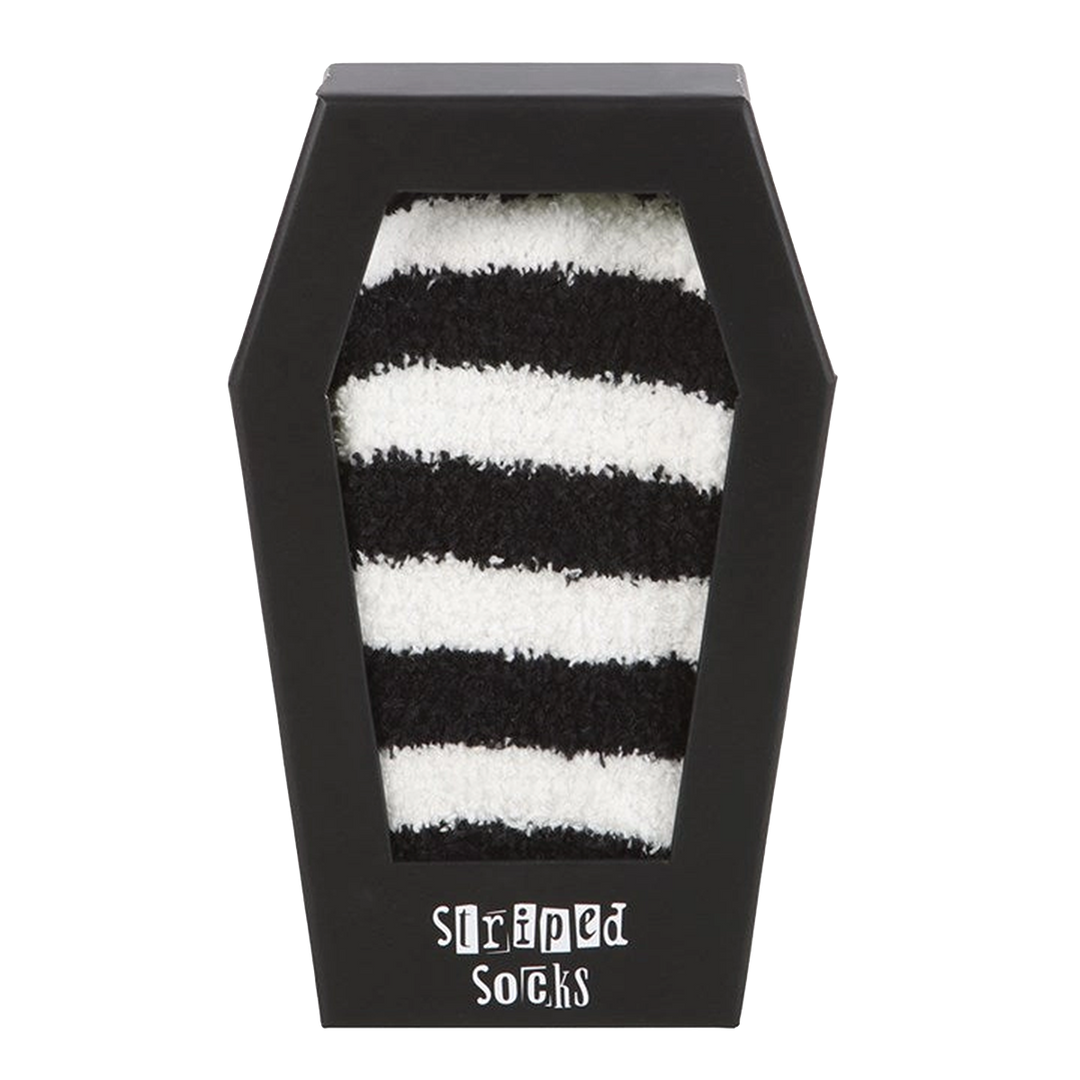 Fuzzy black and white striped socks 