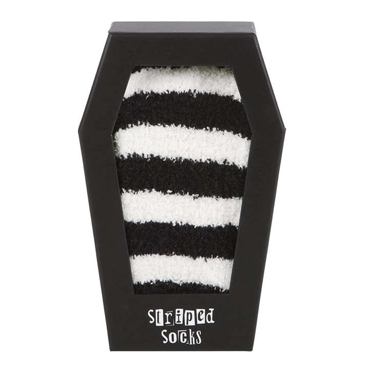 Fuzzy black and white striped socks 