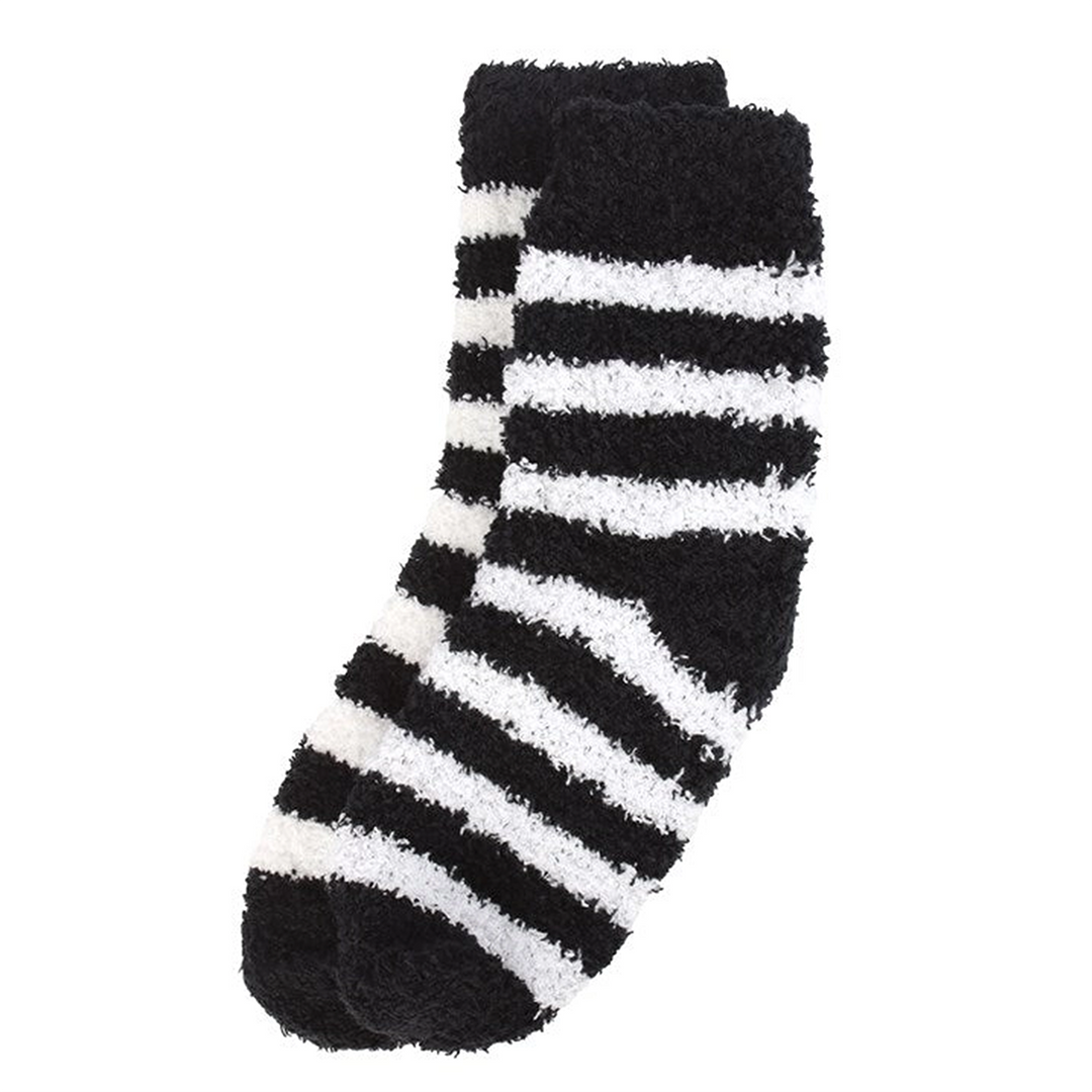 Fuzzy black and white striped socks 