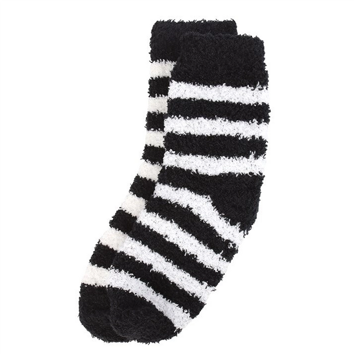 Fuzzy black and white striped socks 