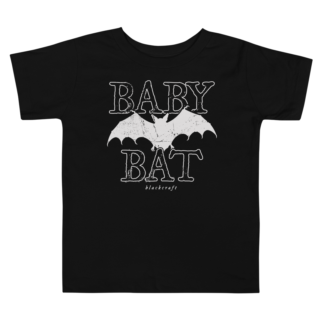 Black t-shirt with 'BABY BAT' graphic design in white
