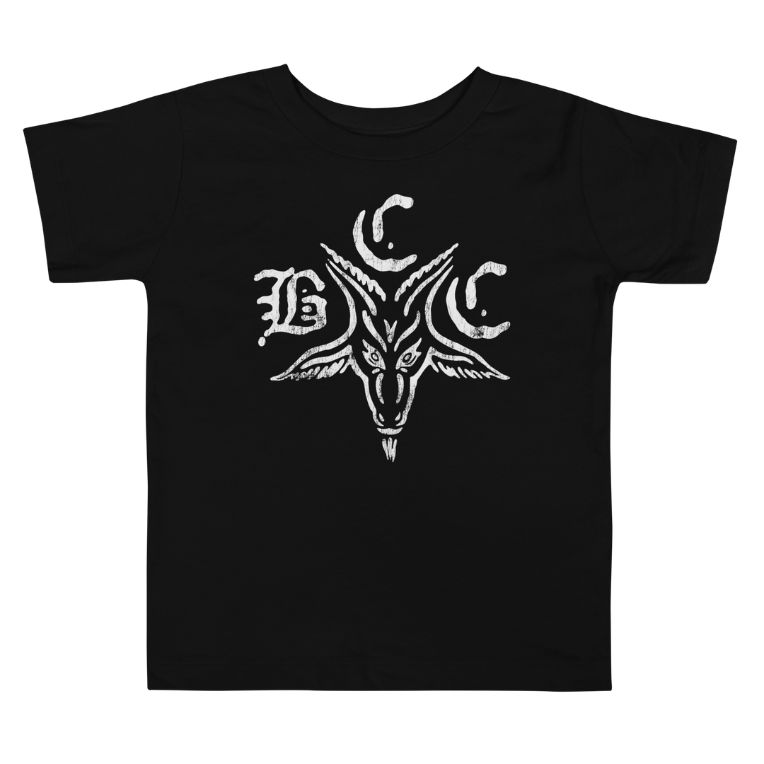 Black t-shirt with white goat head design