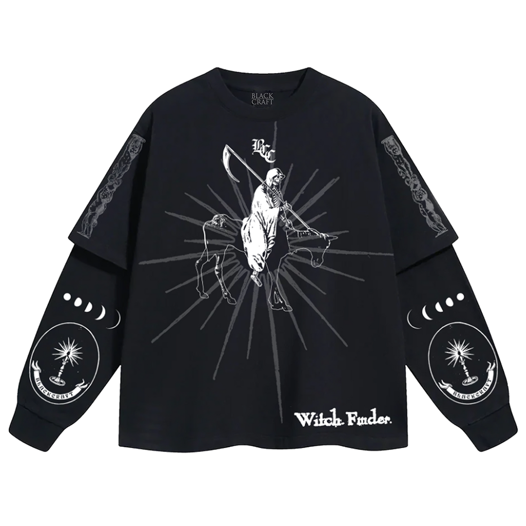 A layered effect twofer long sleeve tee with custom Blackcraft artwork on the front and along the sleeves. 
