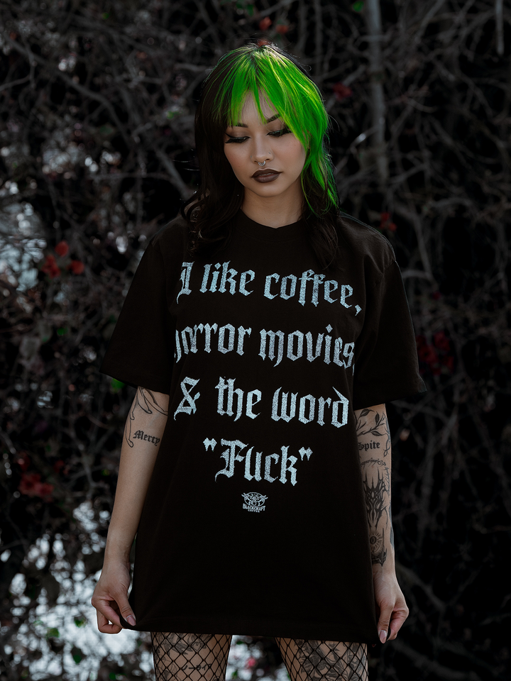 A black cotton tee with custom artwork on the front from Blackcraft.