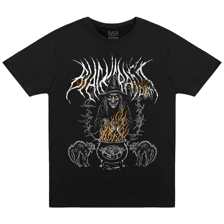 A classic black cotton tee with custom Blackcraft artwork across the front. 