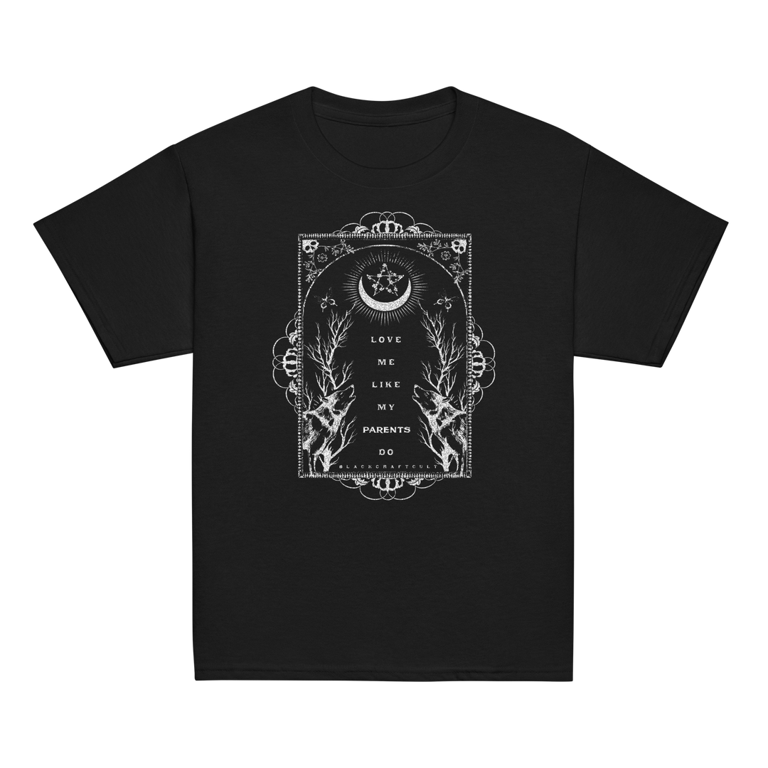 A classic black cotton youth tee with custom Blackcraft artwork on the front.
