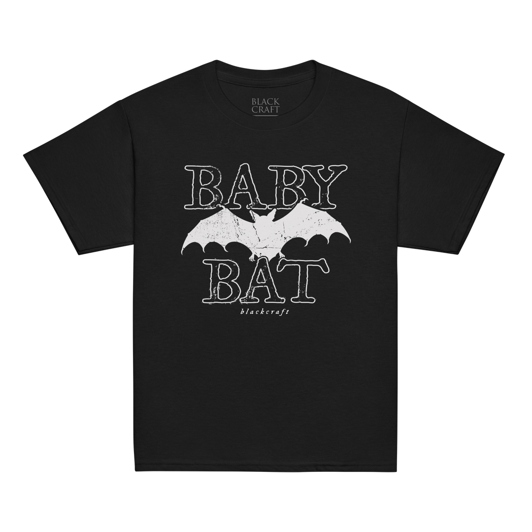 Black t-shirt with 'Baby Bat' graphic design