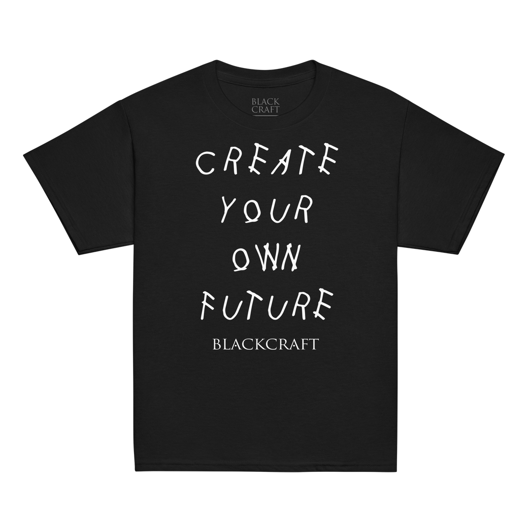 Black t-shirt with 'Create Your Own Future' text and 'Blackcraft' branding