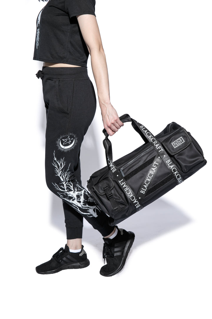 Black nylon duffel bag with Blackcraft rubber logo. 