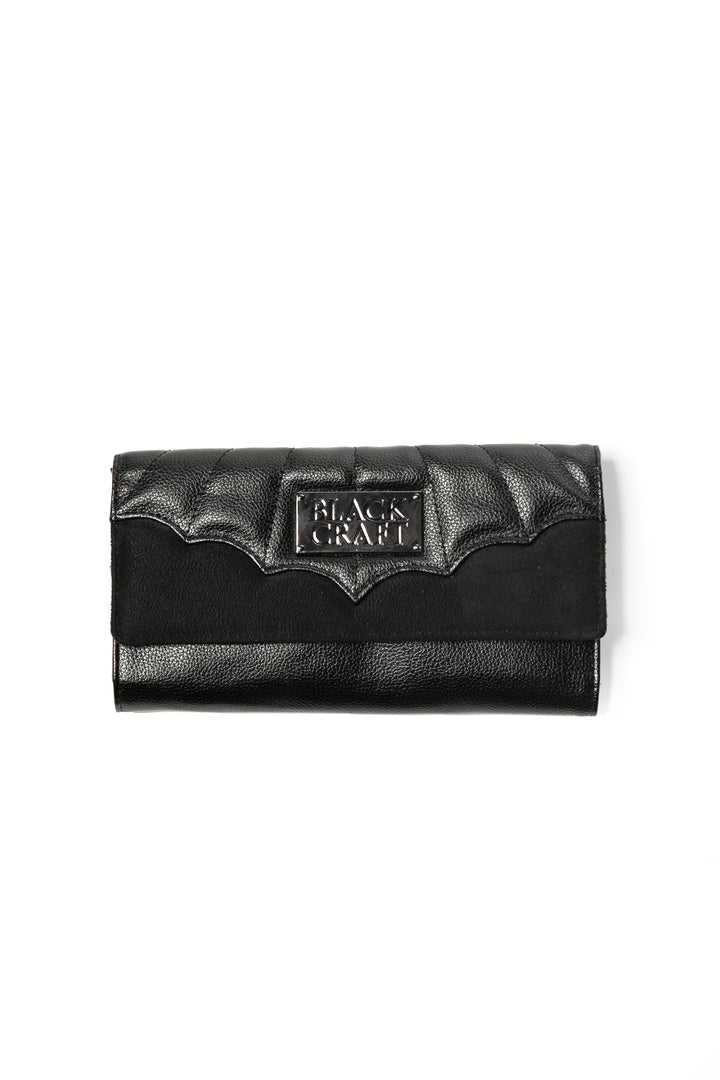 Black faux leather wallet that doubles as a clutch.