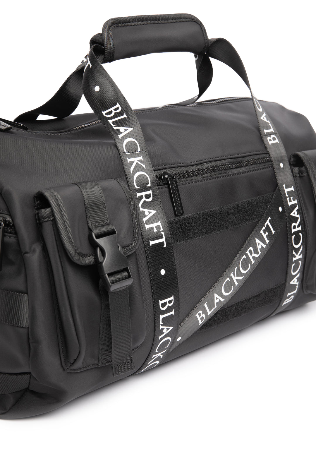 Black nylon duffel bag with Blackcraft rubber logo. 
