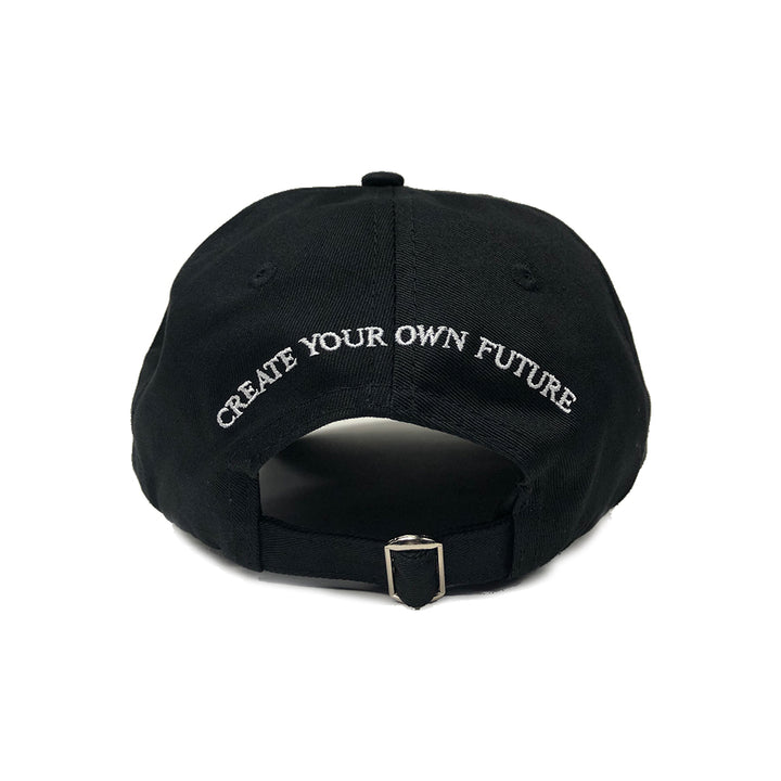 A black washed cotton dad hat with embroidered Blackcraft logo on the front.