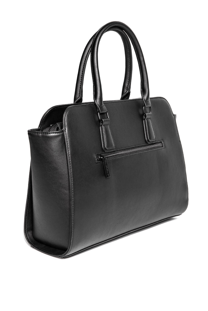 Black faux leather large satchel with our Ouija design embossed on the front. 