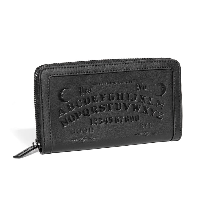 Black faux leather zip around wallet.