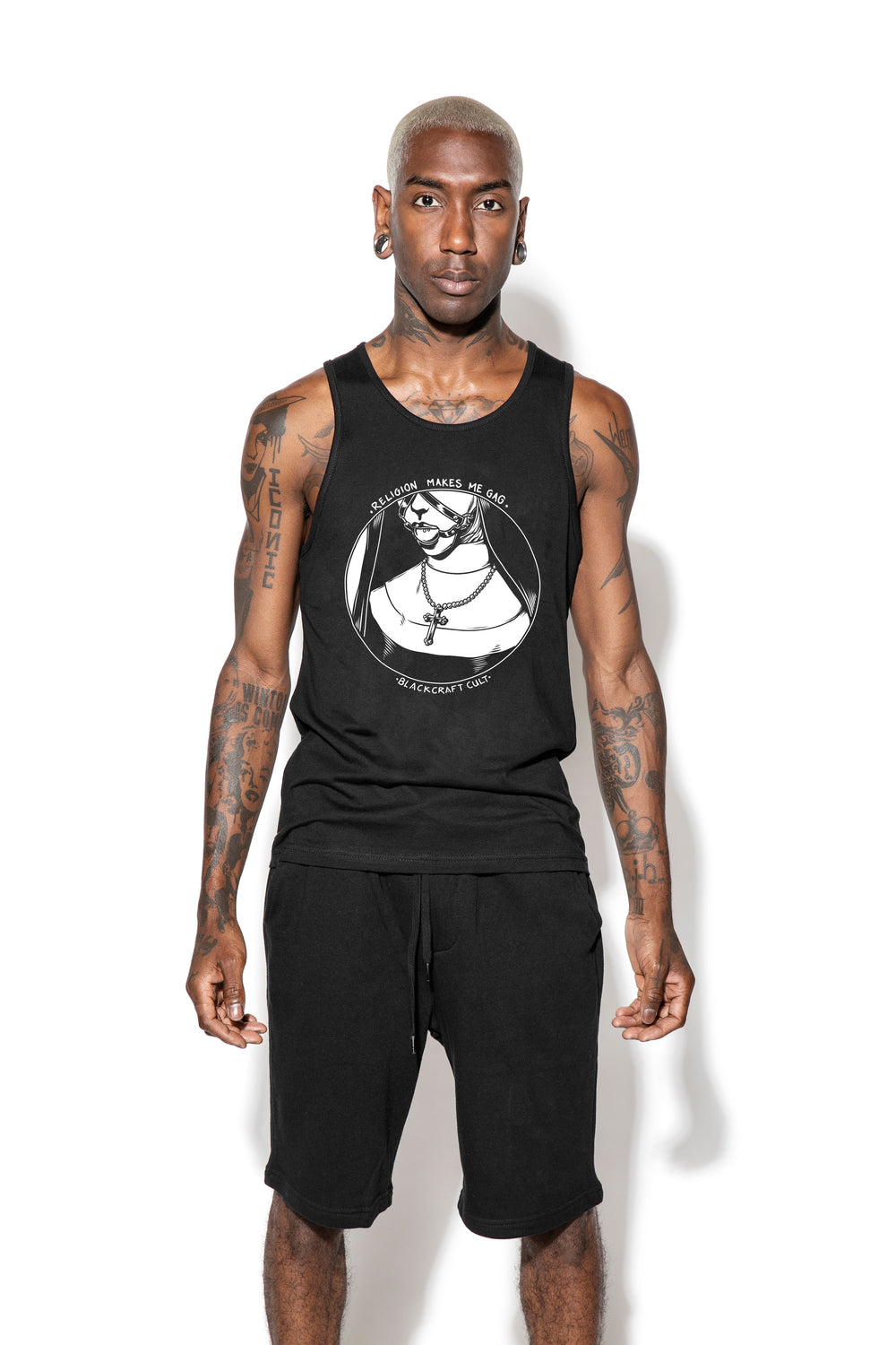 A classic black cotton tank top with custom Blackcraft artwork on the front. 