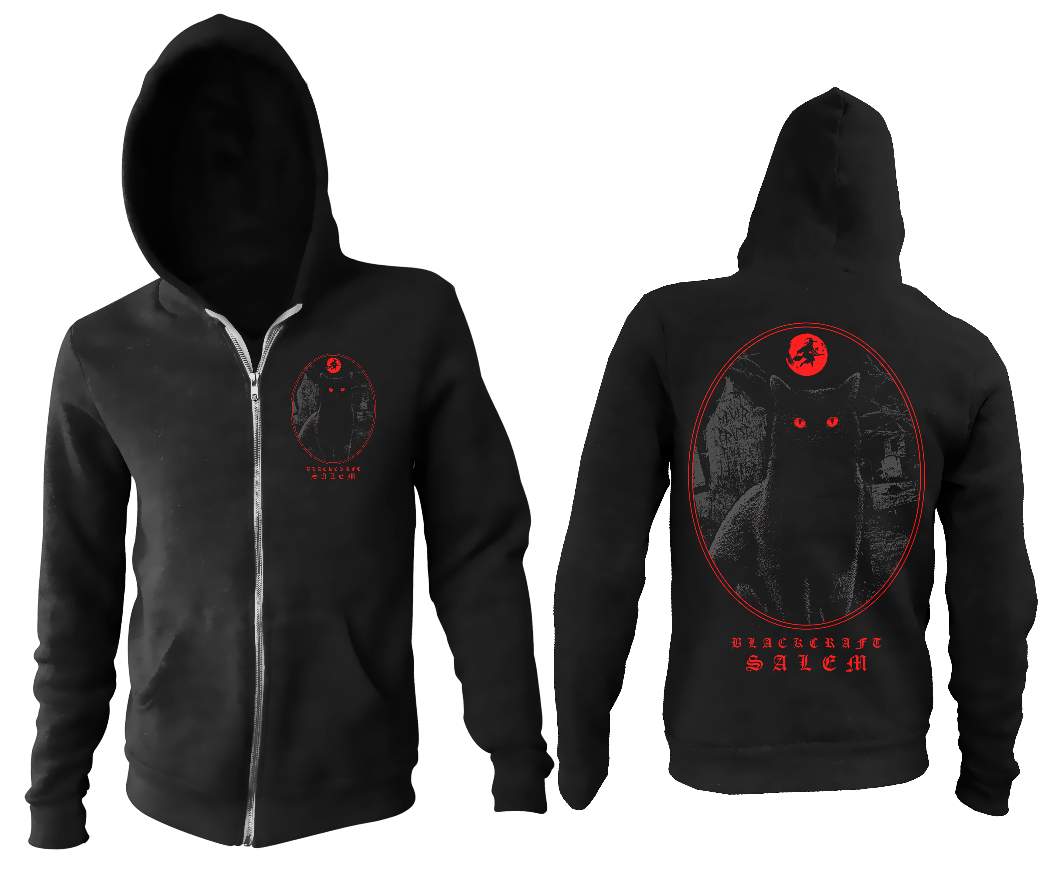 Salem Cat Zip Up Hoodie Blackcraft Cult